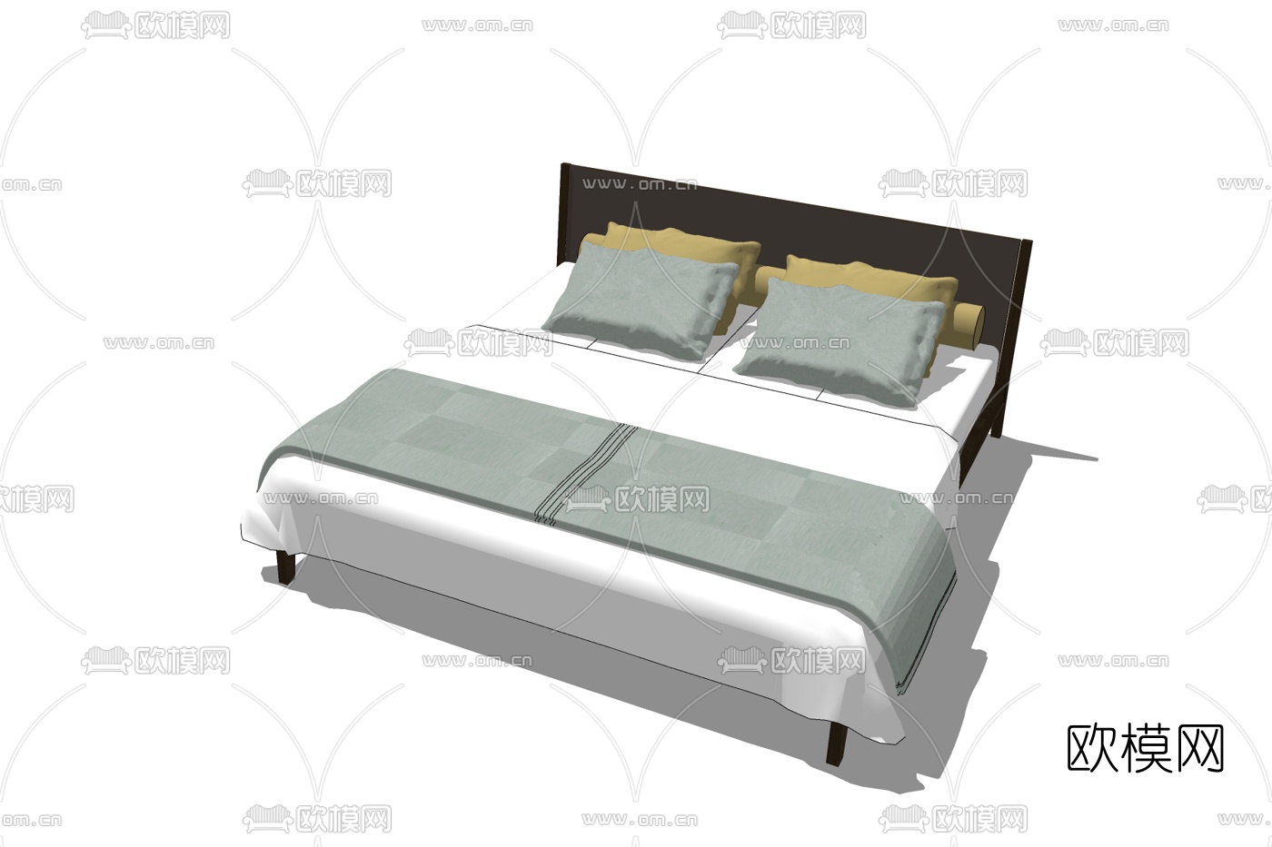 现代双人床免费su模型下载