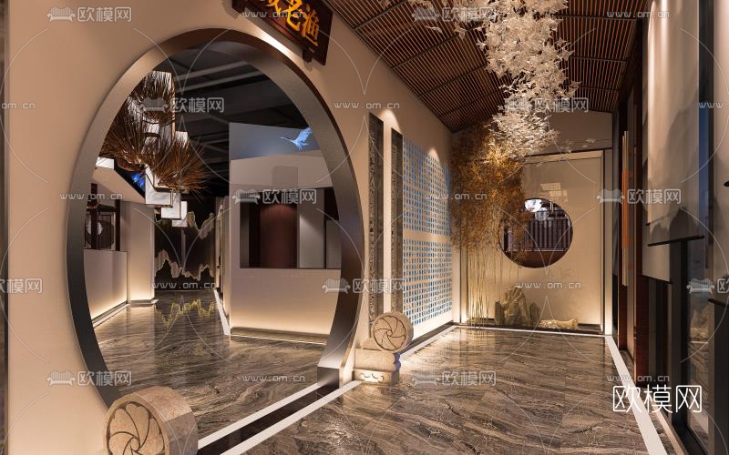 新中式徽菜主题餐厅su模型下载（渲染图2）