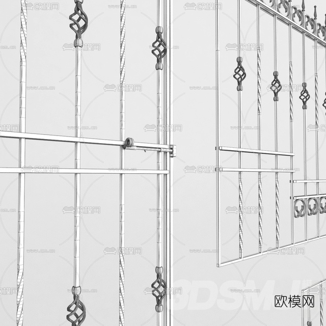 现代铁艺栏杆组合3d模型
