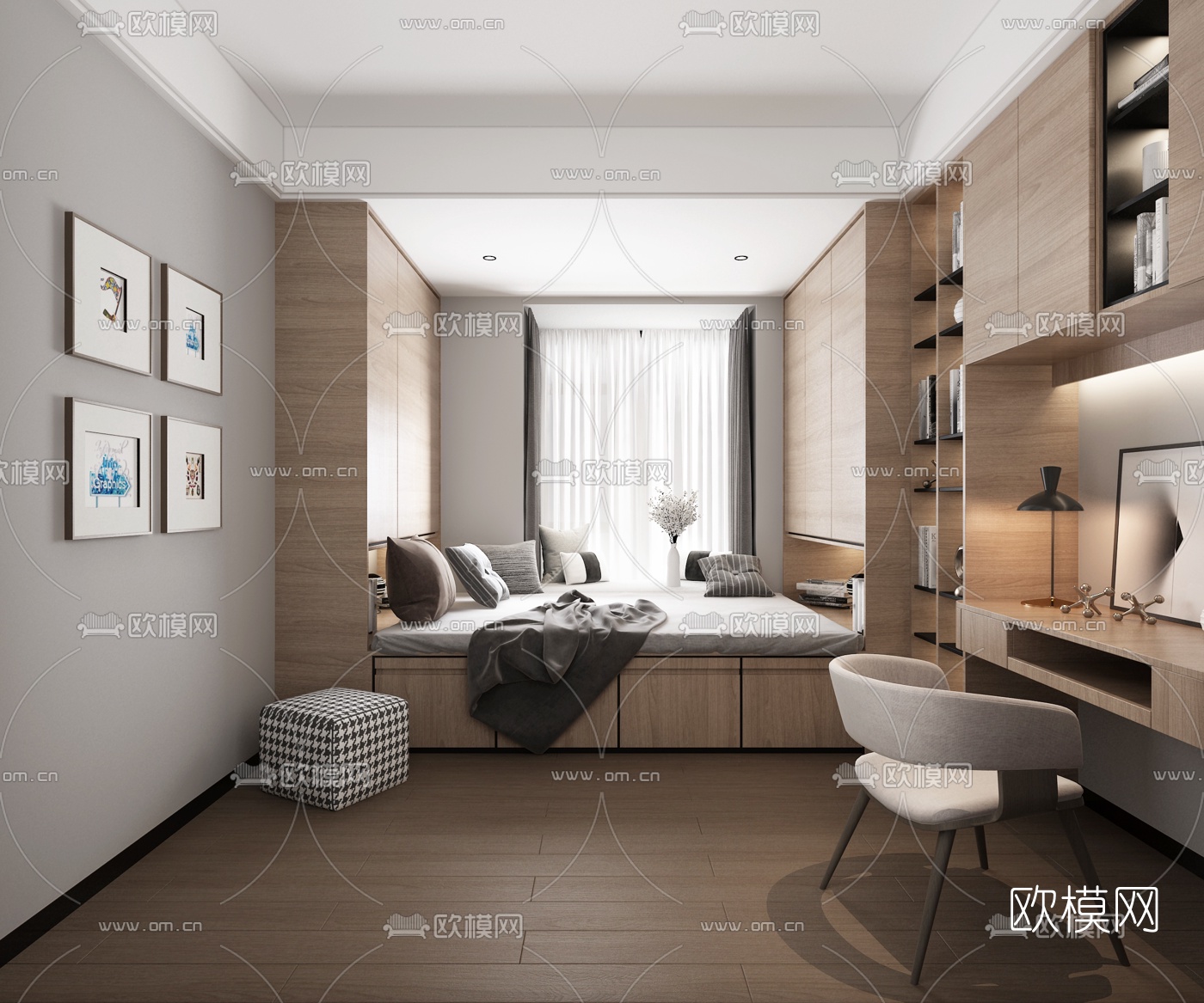 北欧榻榻米书房3d模型下载