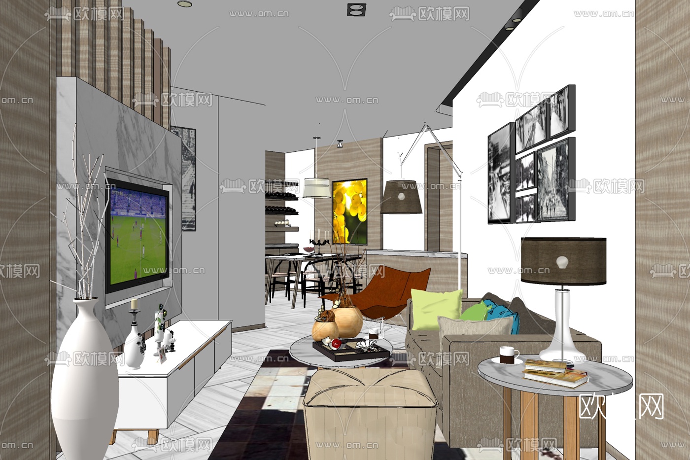 北欧客厅su模型