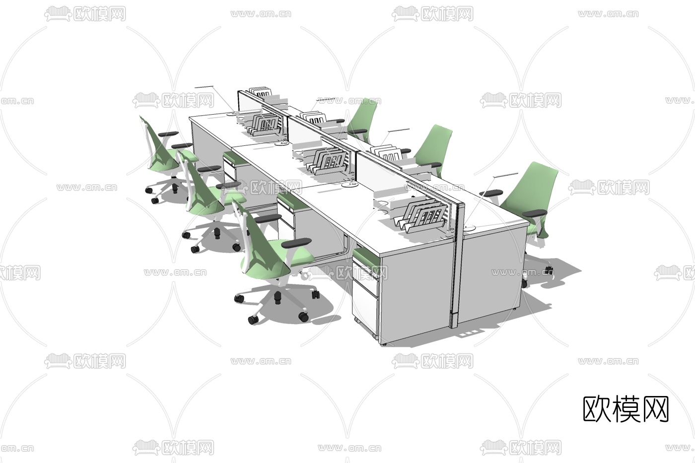现代办公桌免费su模型下载
