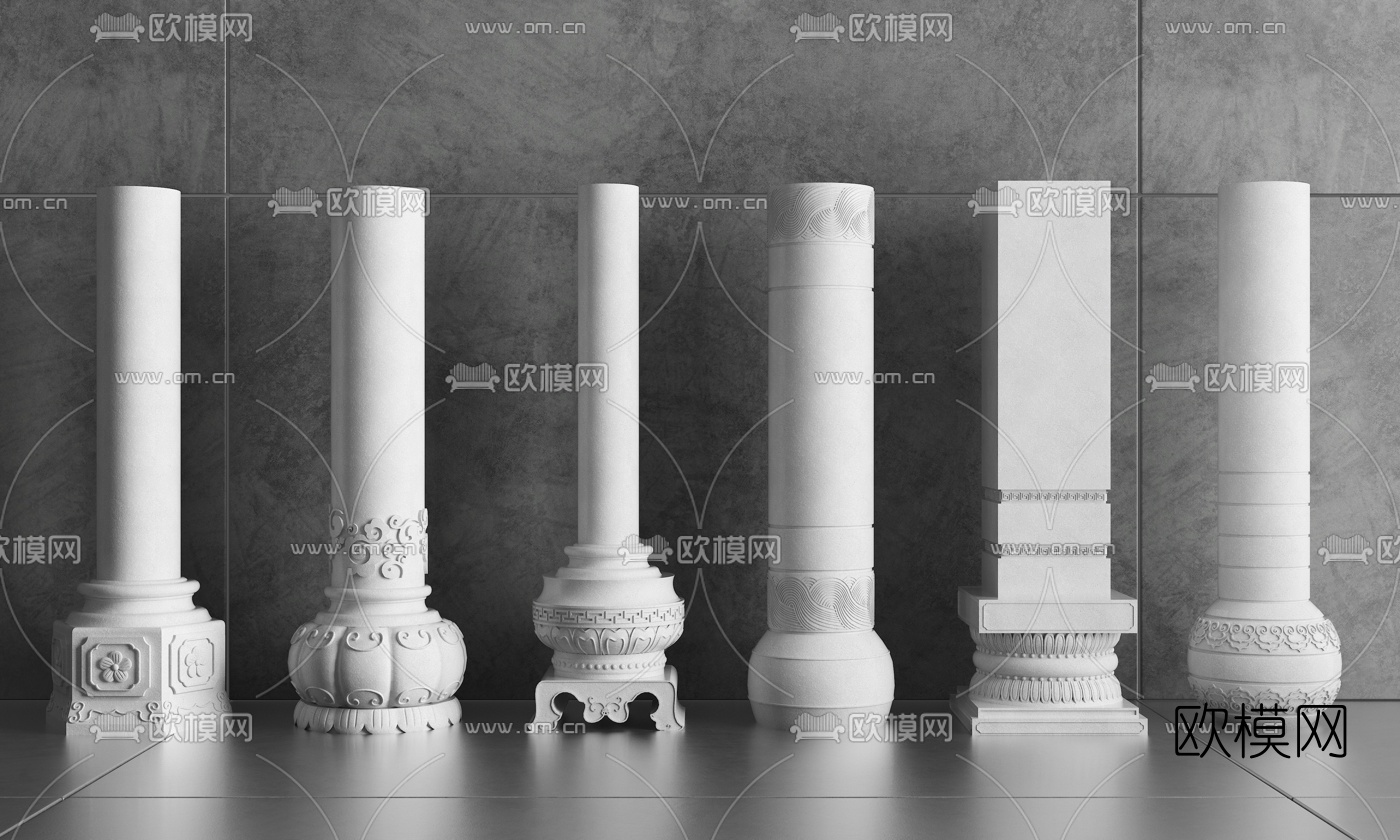 中式汉白玉柱子柱头3d模型