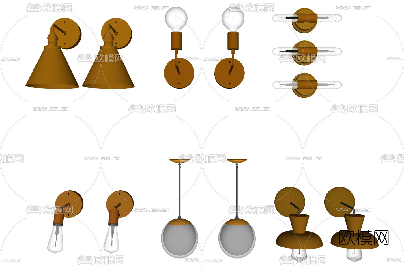 现代金属壁灯组合免费su模型下载