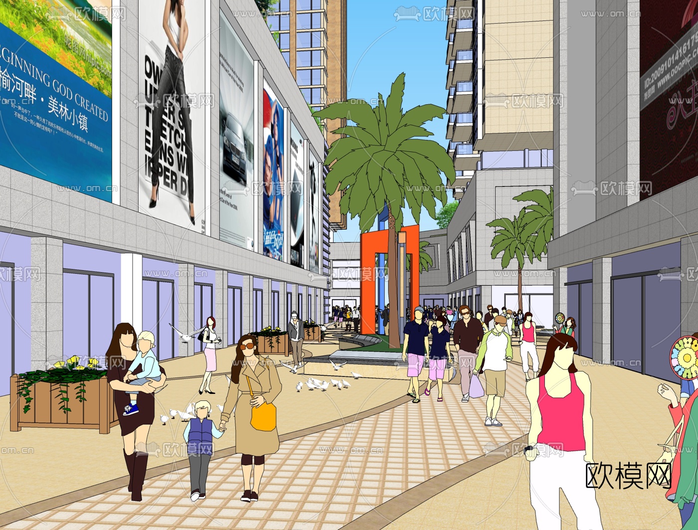 现代商业街免费su模型下载（渲染图2）