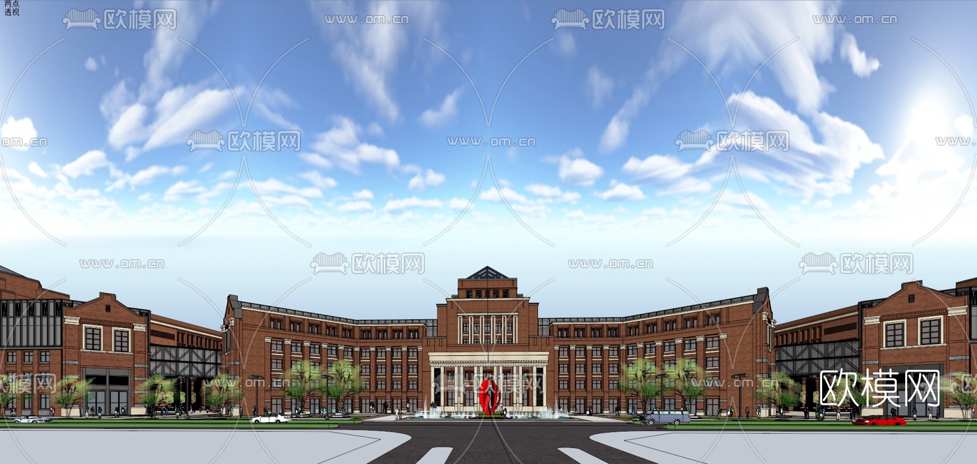 欧式大学学校规划su模型下载（渲染图1）