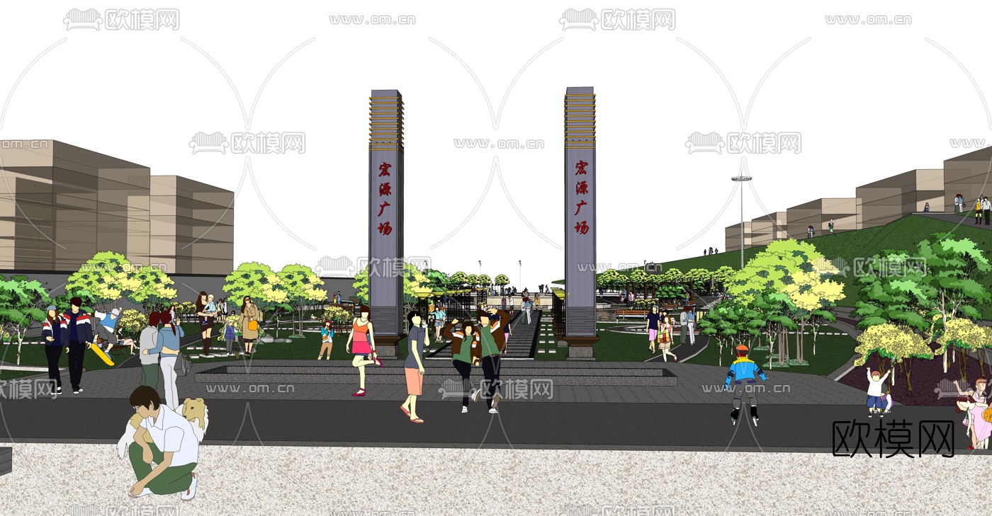 现代广场景观su模型下载（渲染图3）