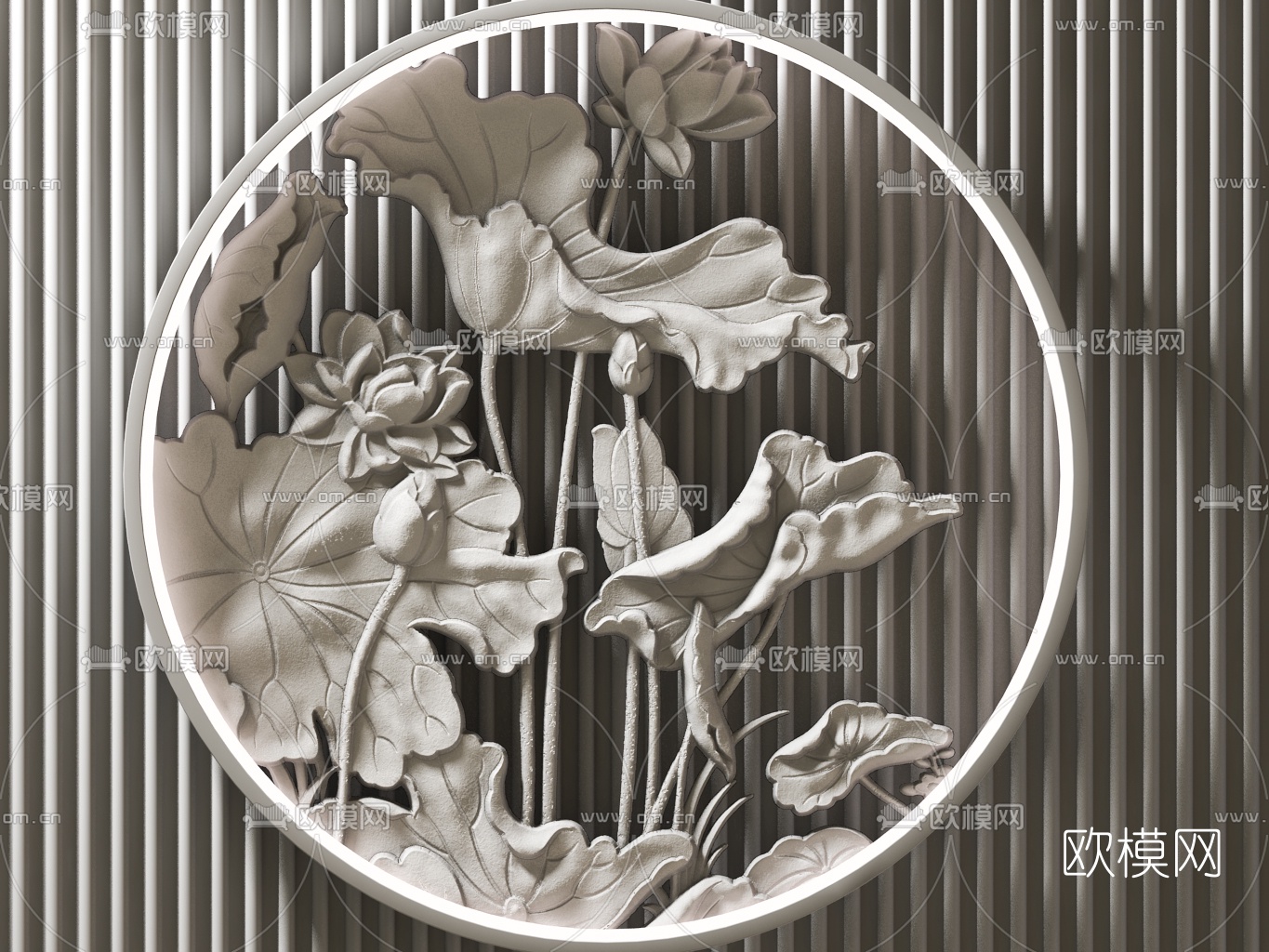 新中式荷花壁灯3d模型下载（渲染图2）