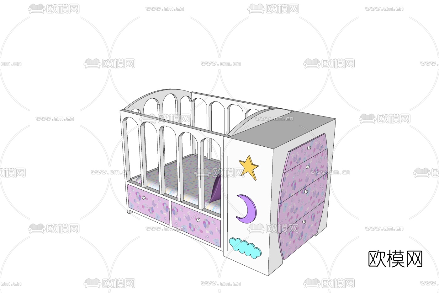 简欧儿童床免费su模型下载