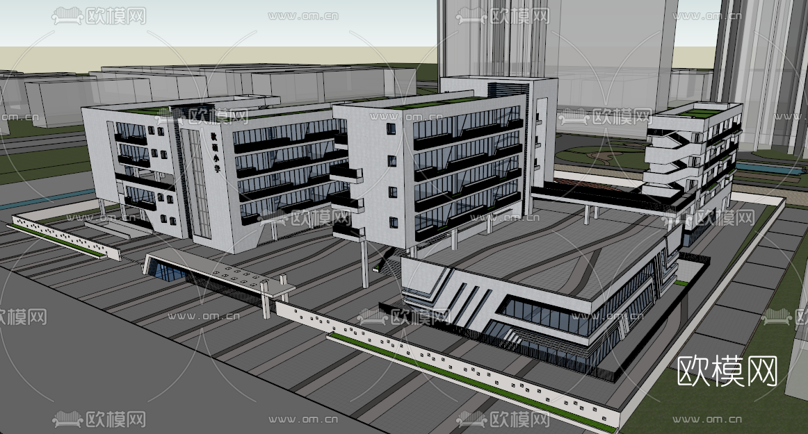 现代学校su模型下载（渲染图2）