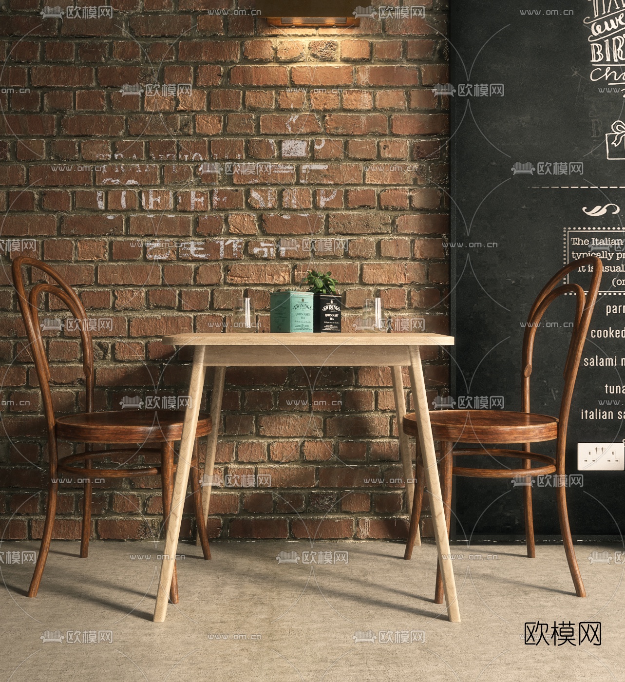 工业风实木休闲桌椅3d模型