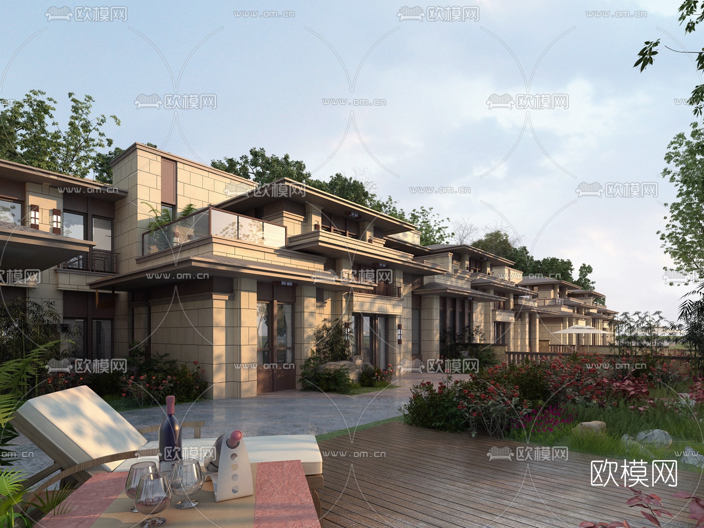 现代别墅园林景观3d模型