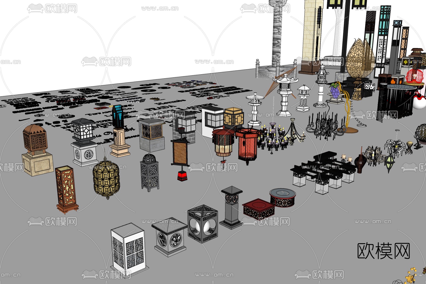 中式灯笼装饰灯免费su模型下载