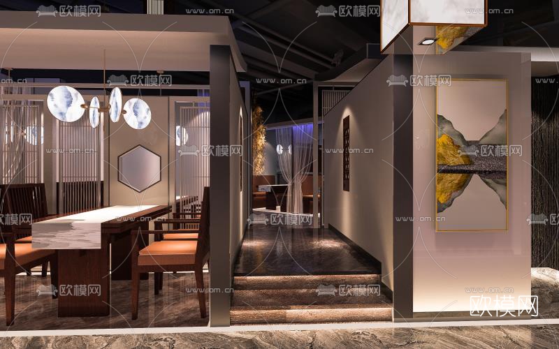 新中式徽菜主题餐厅su模型下载（渲染图3）