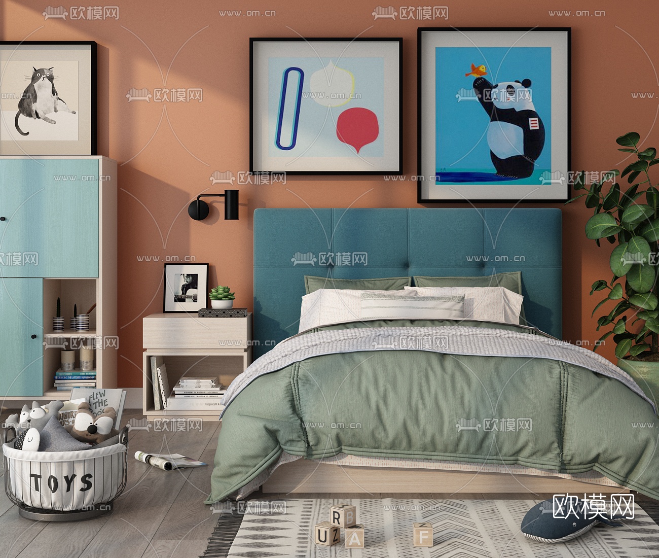 北欧布艺儿童床3d模型下载（渲染图1）