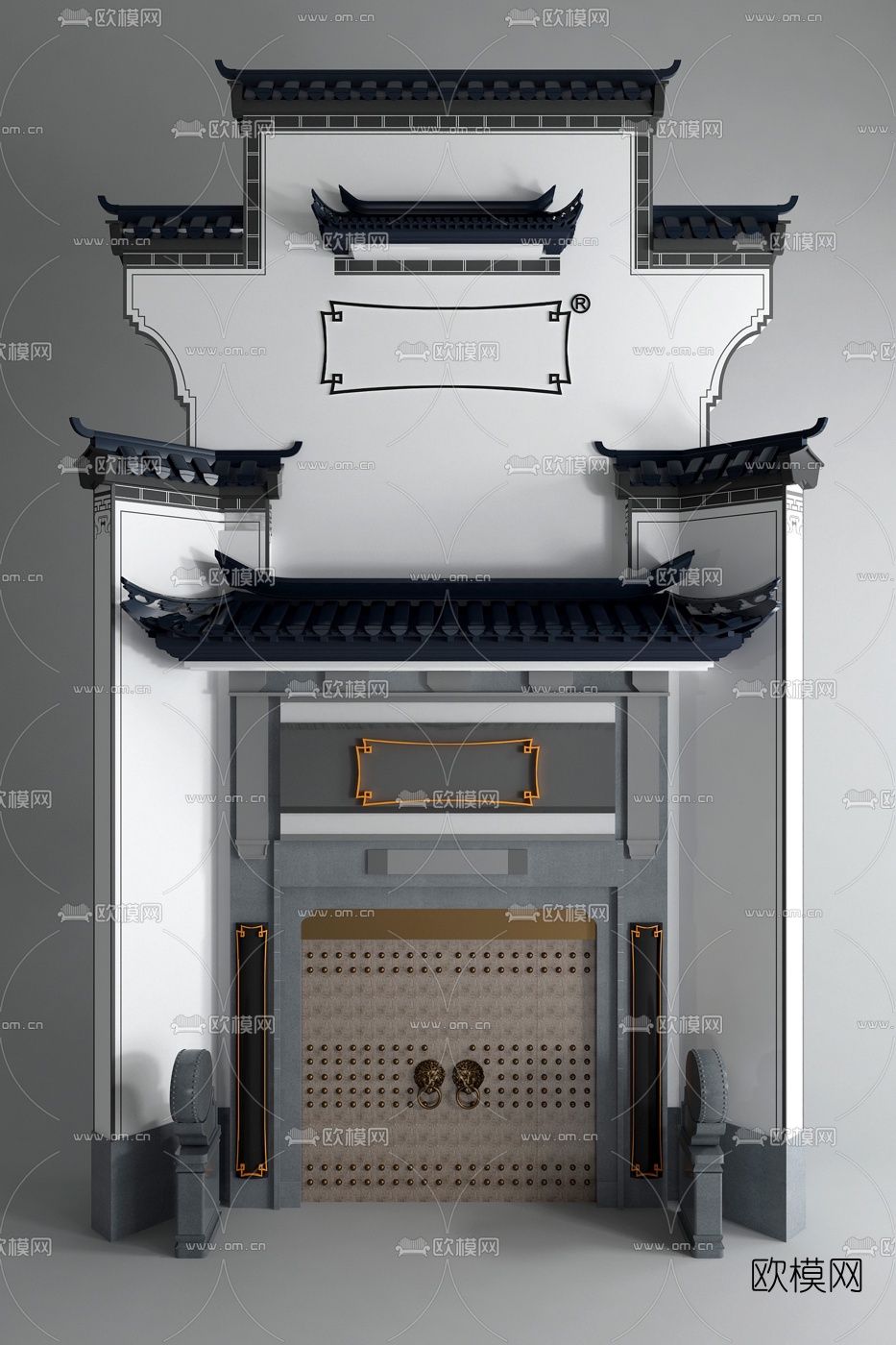 中式徽派馬頭牆門頭構件3d模型