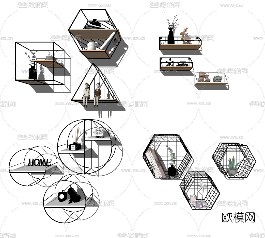 现代铁艺壁柜su模型下载（渲染图1）