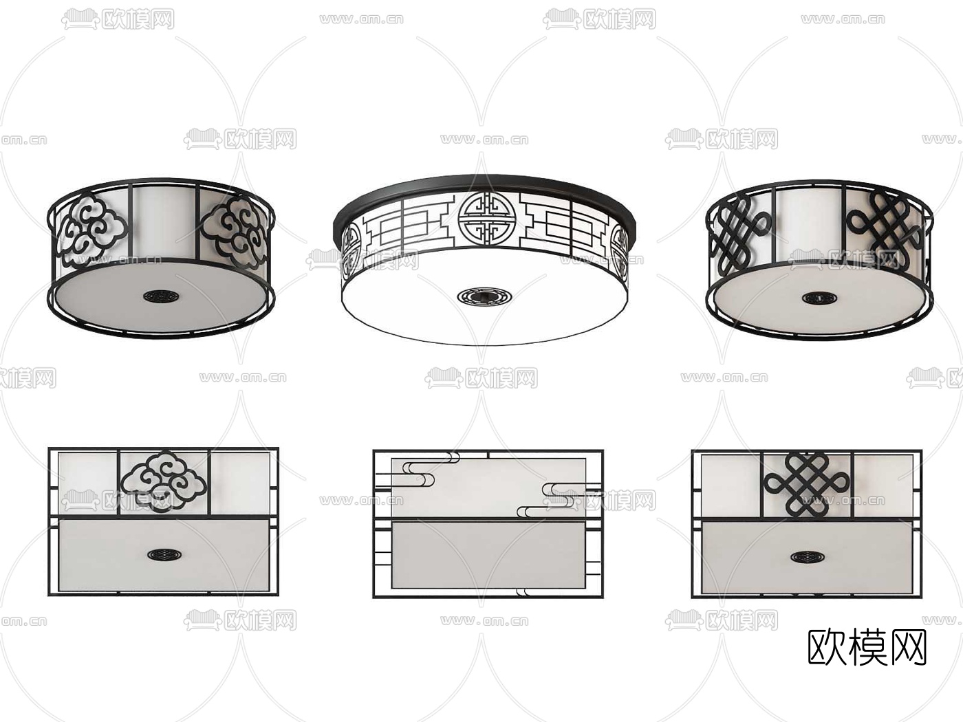 新中式艺术吸顶灯3d模型下载