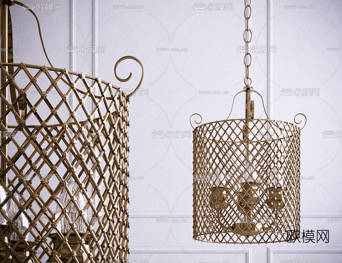 简欧金属多头吊灯3d模型下载