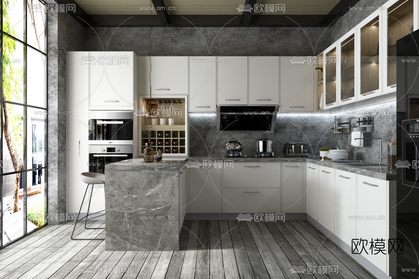 现代开放式厨房3d模型