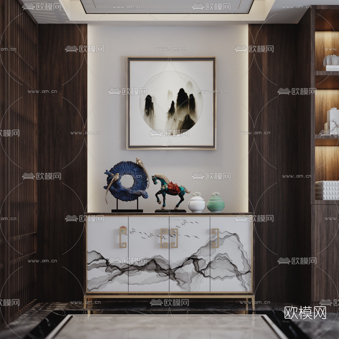 新中式客厅餐厅3d模型