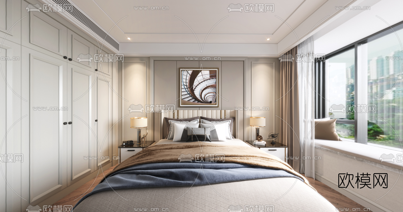 现代简约卧室cr全景3d模型