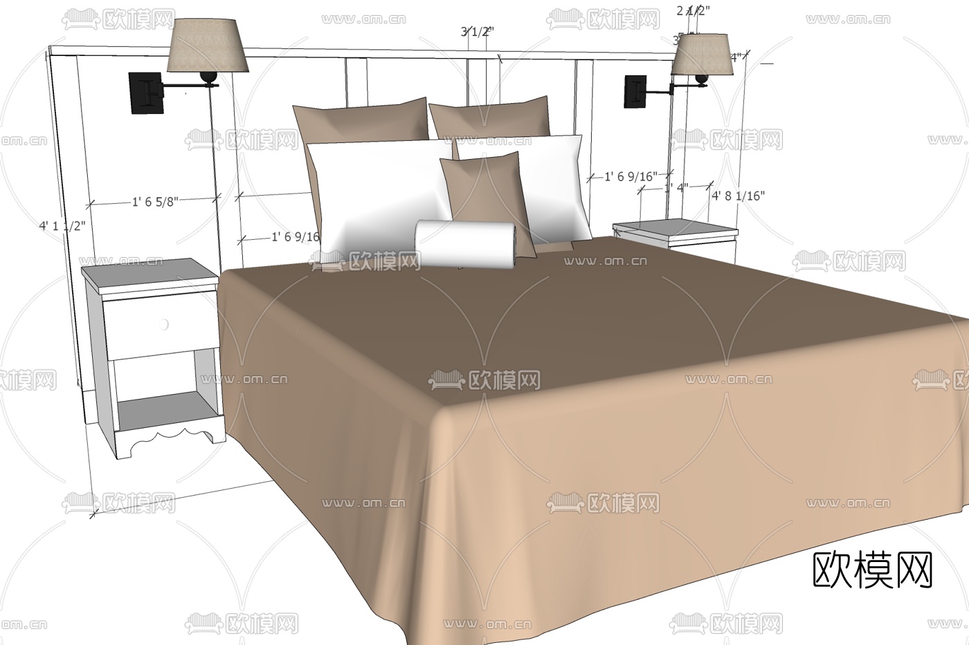 现代双人床免费su模型下载