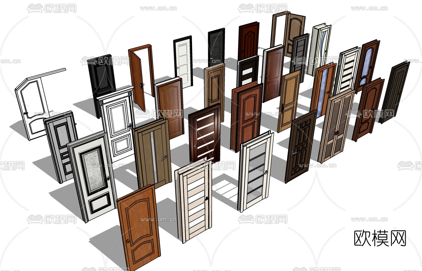 现代房门单开门su模型下载（渲染图2）