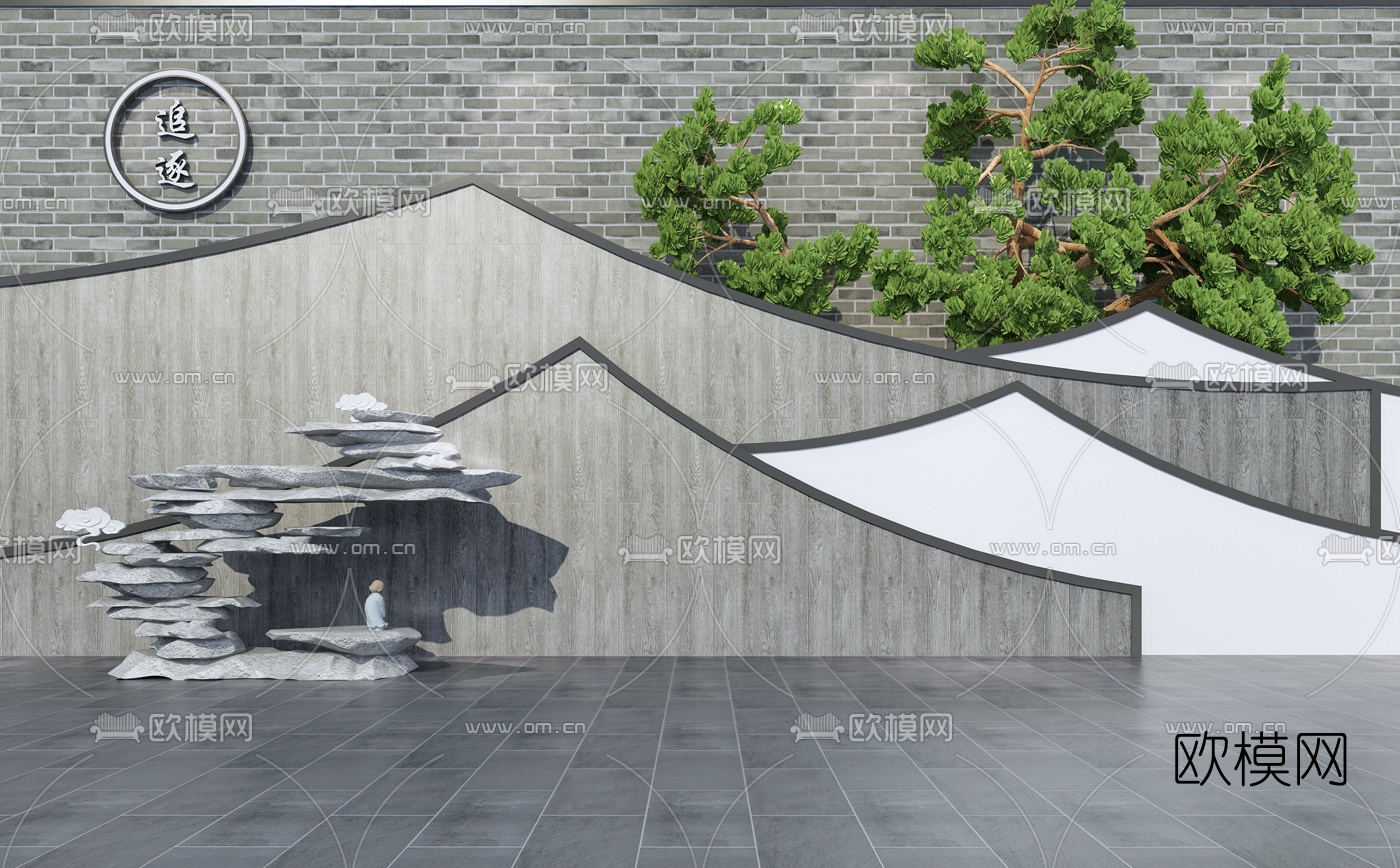 新中式禅意景观小品3d模型下载