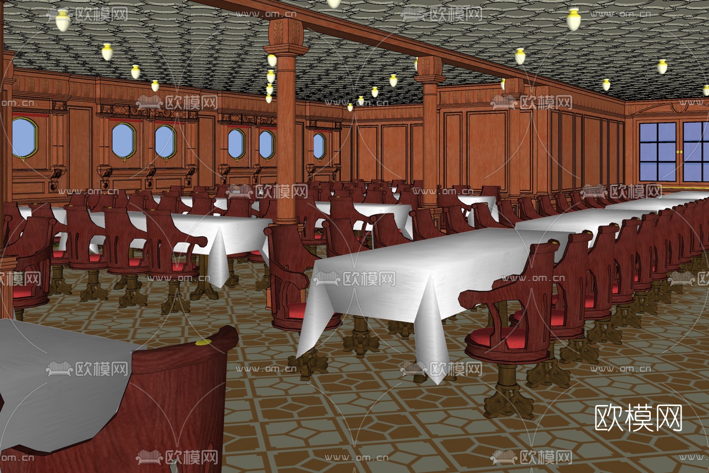 新中式酒店宴会厅免费su模型下载