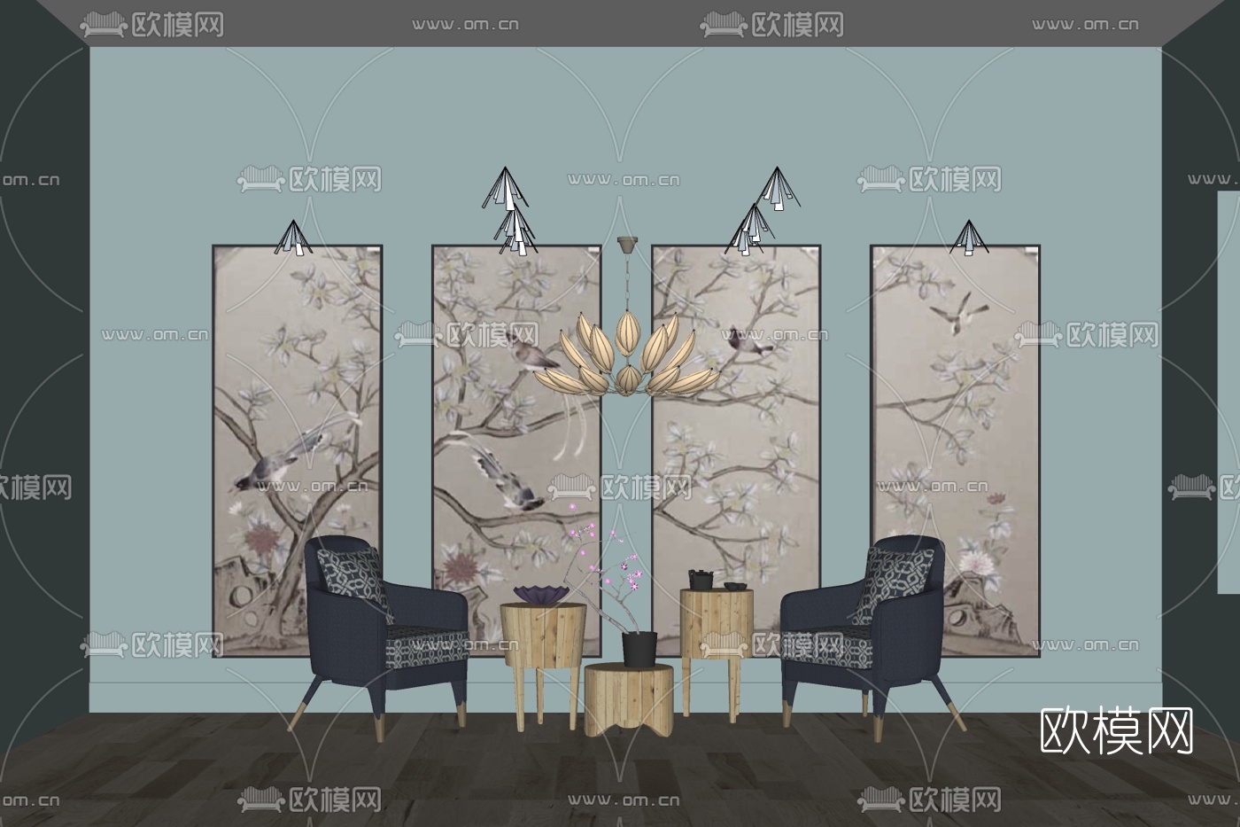 新中式休闲沙发边几免费su模型下载