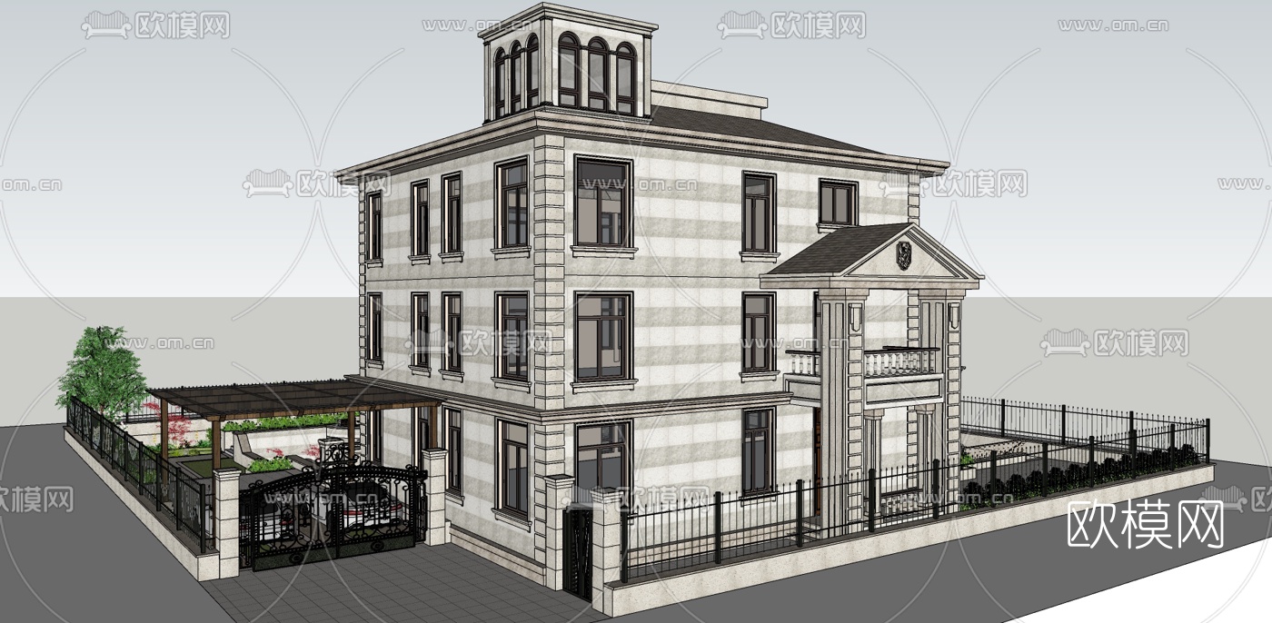 欧式别墅外观su模型下载（渲染图1）