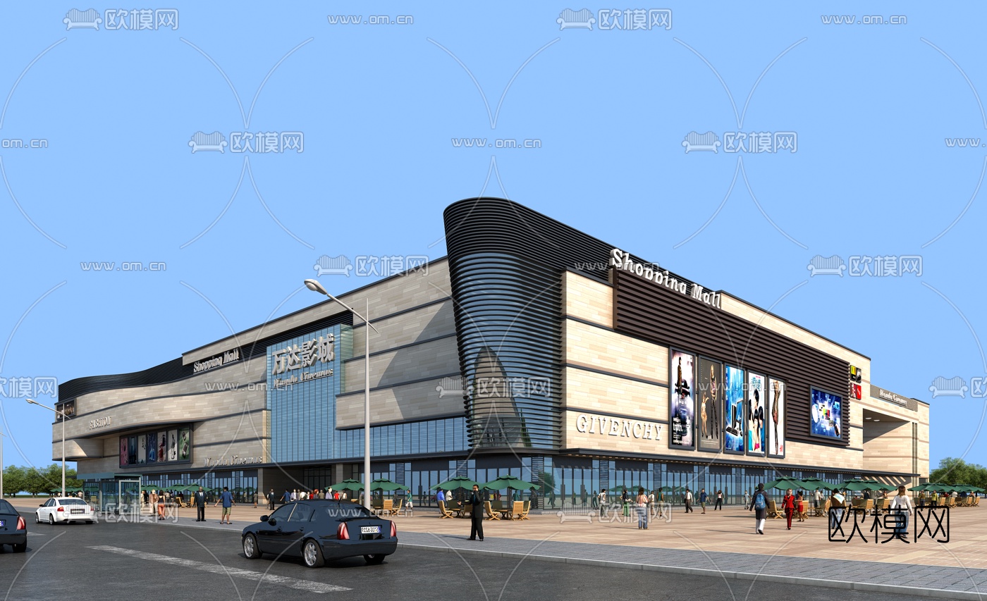 现代购物中心广场建筑外观3d模型
