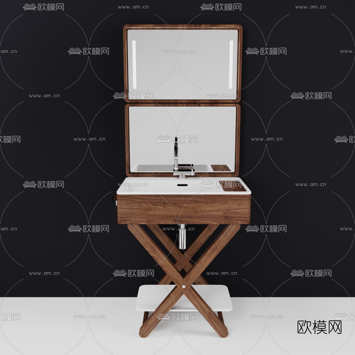 北欧原木简易洗手台3d模型下载（渲染图3）