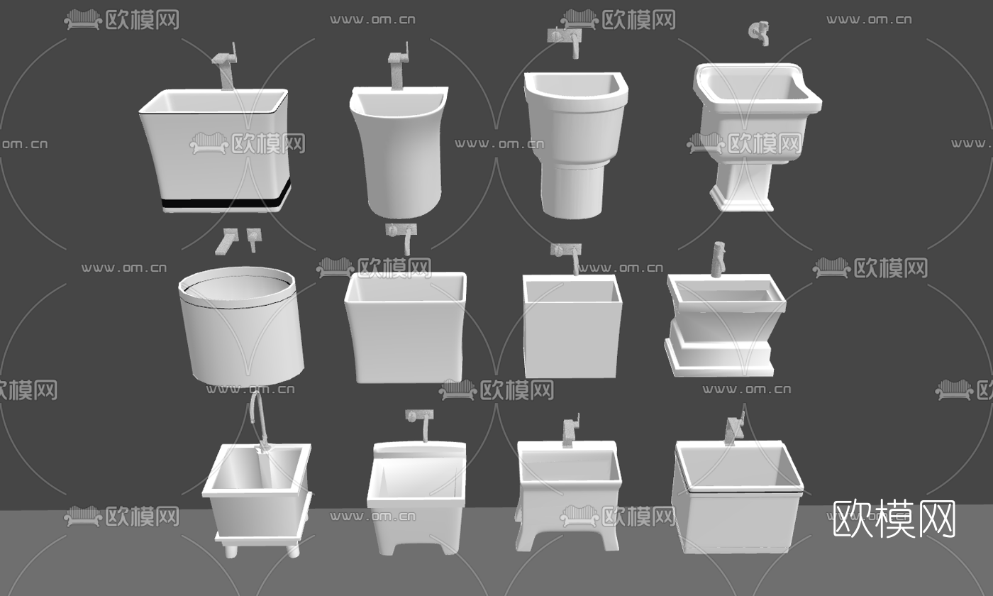 现代拖把池洗手盆su模型下载