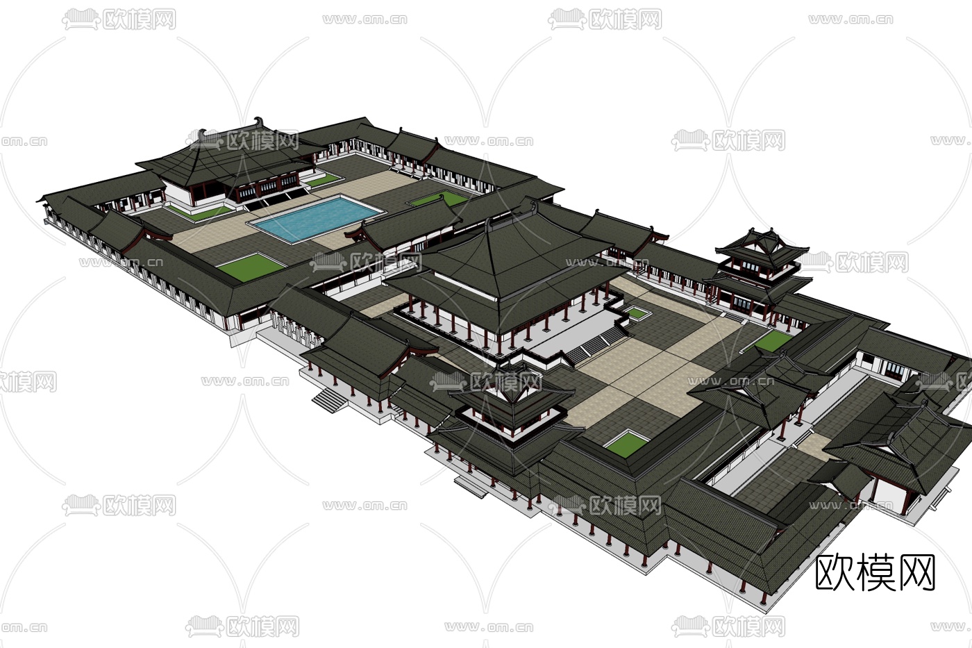 中式院子免费su模型下载