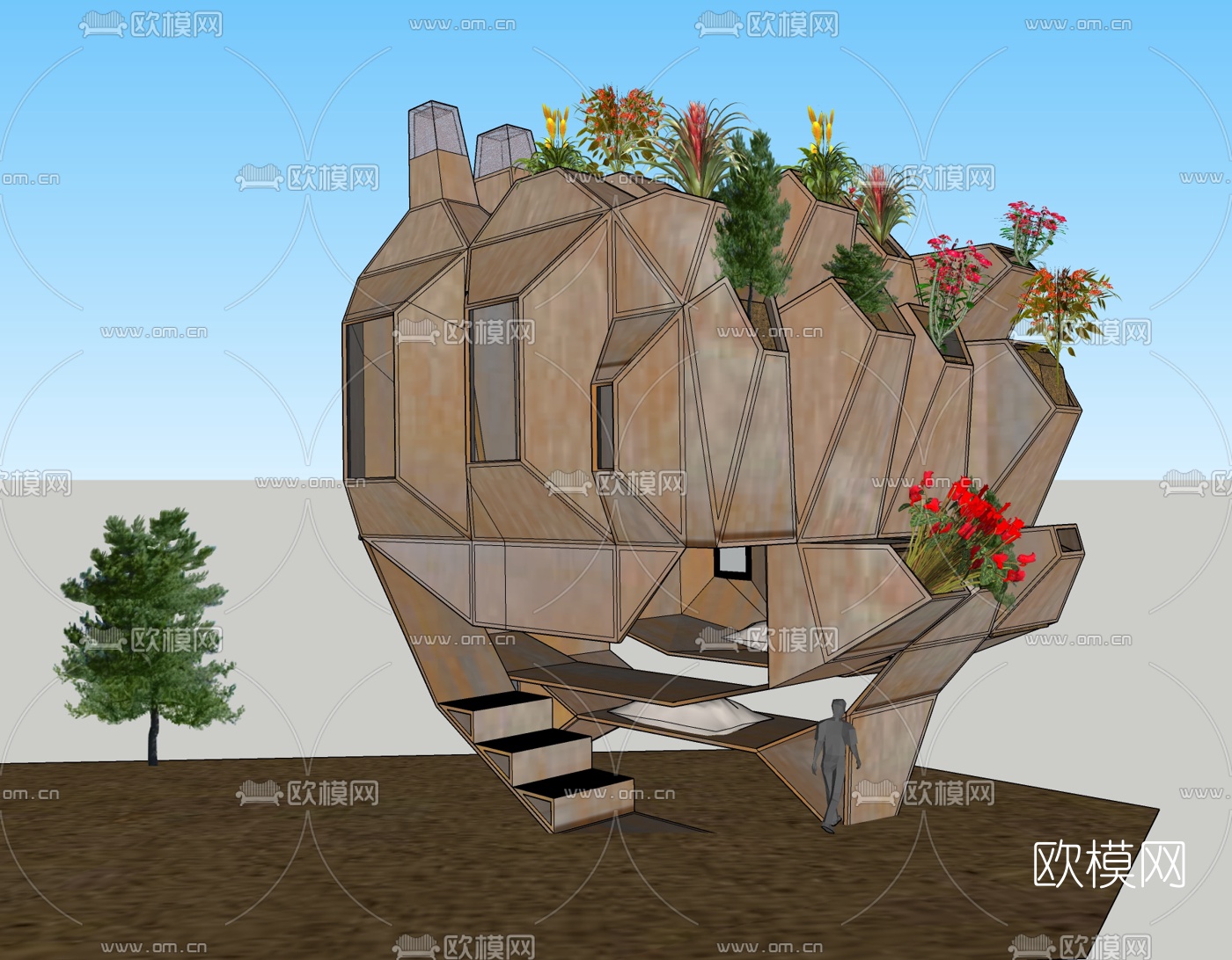 现代异形别墅免费su模型下载