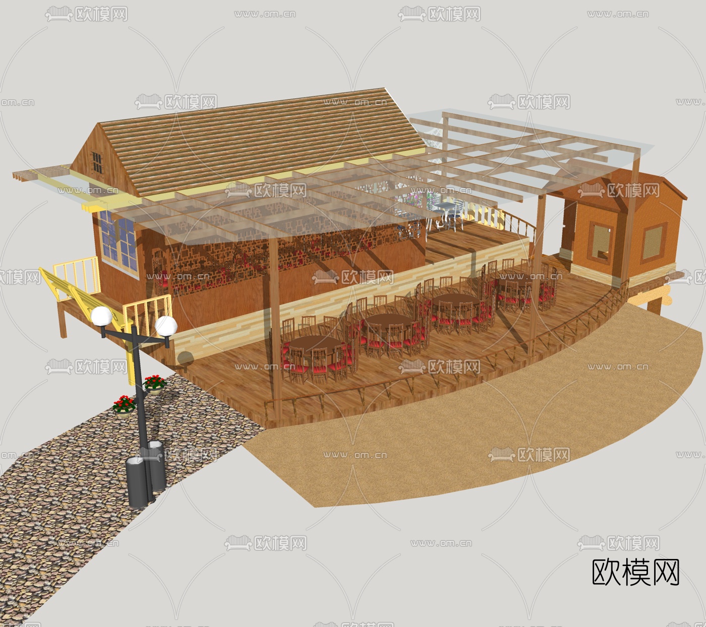 自然风餐厅外观免费su模型下载