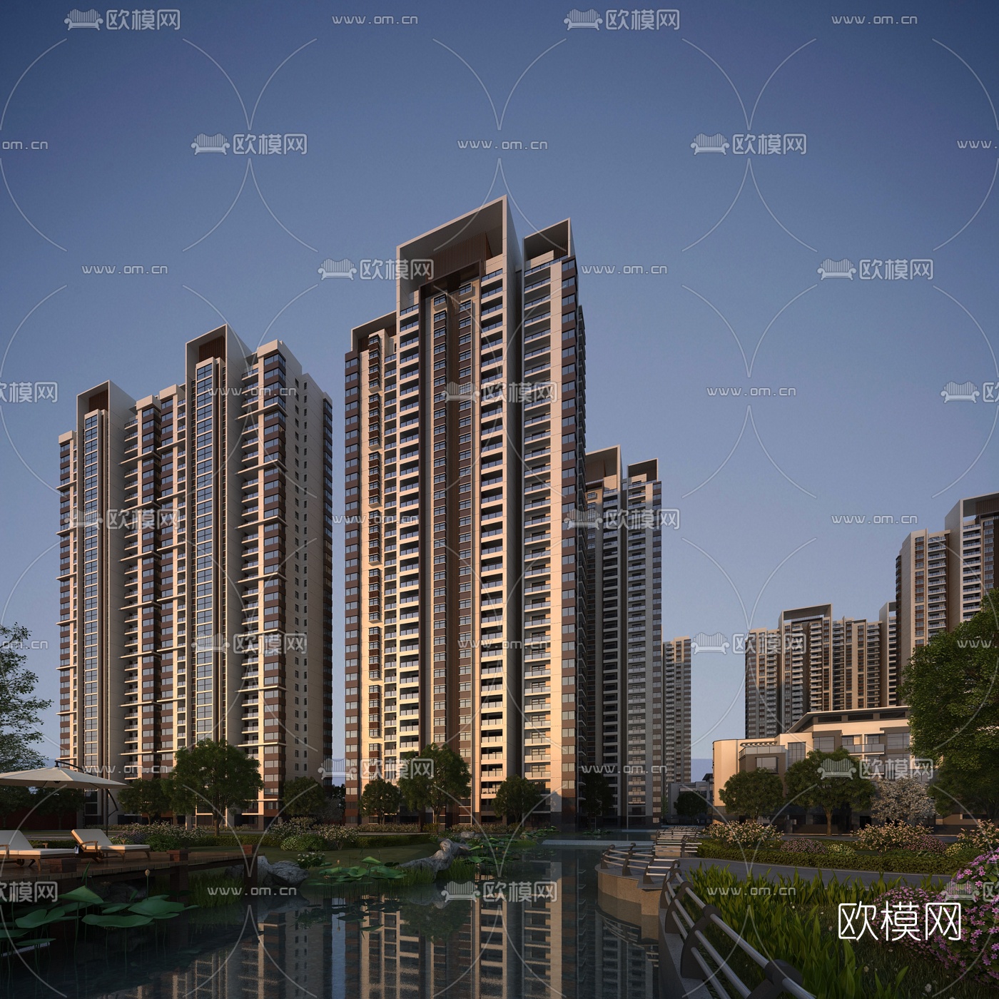 现代住宅小区建筑外观3d模型