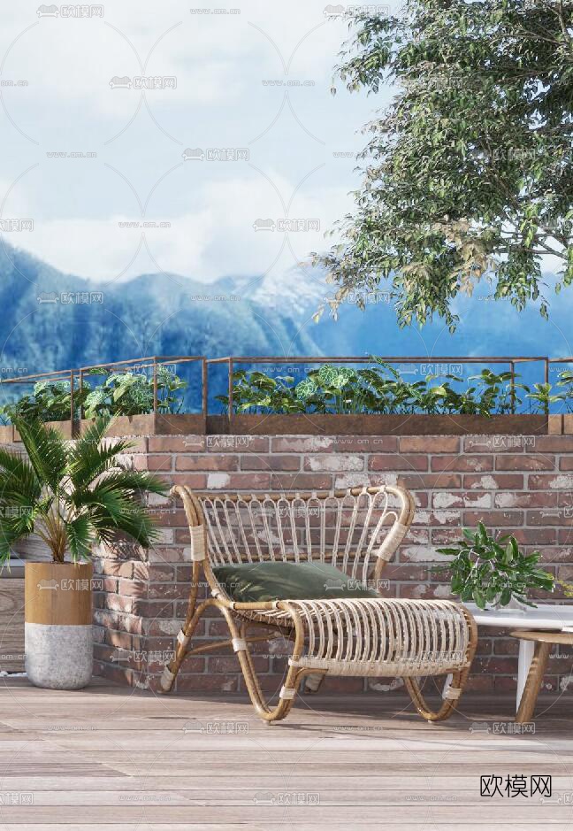北欧阳台休闲区3d模型下载（渲染图2）