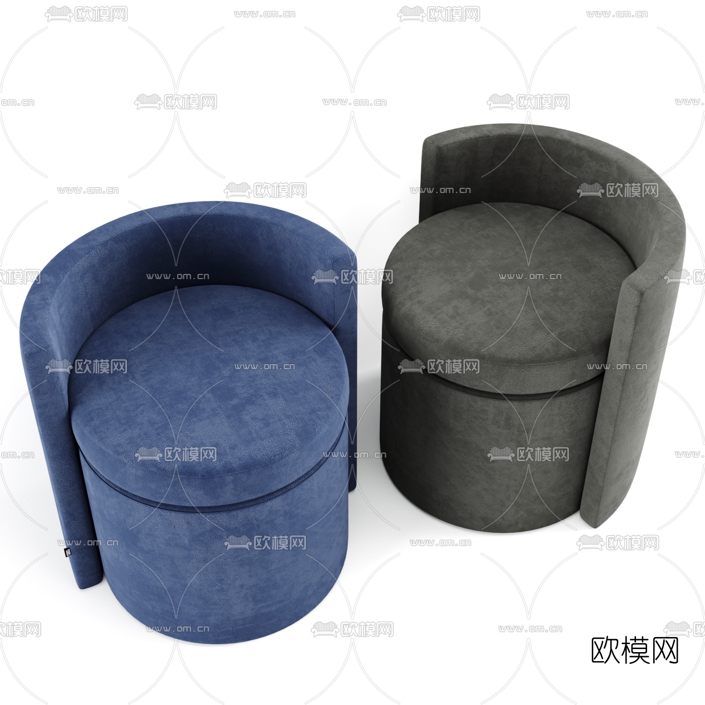 现代布艺圆凳3d模型下载（渲染图2）
