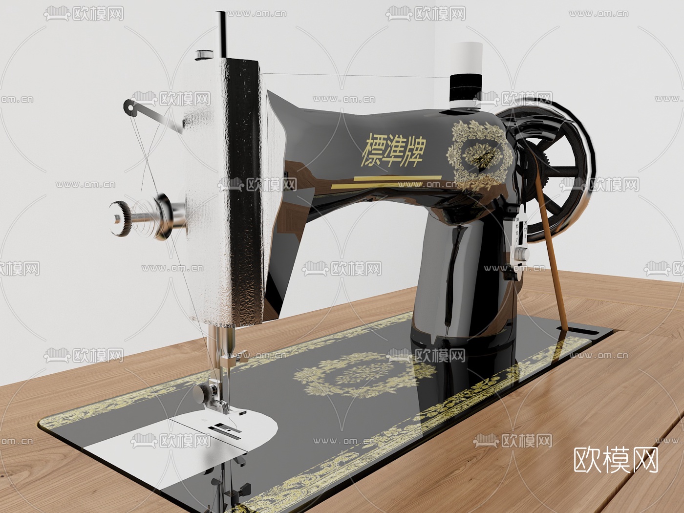 现代实木缝纫机3d模型下载（渲染图3）