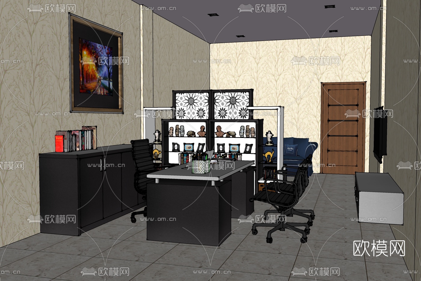 现代总经理办公室免费su模型下载