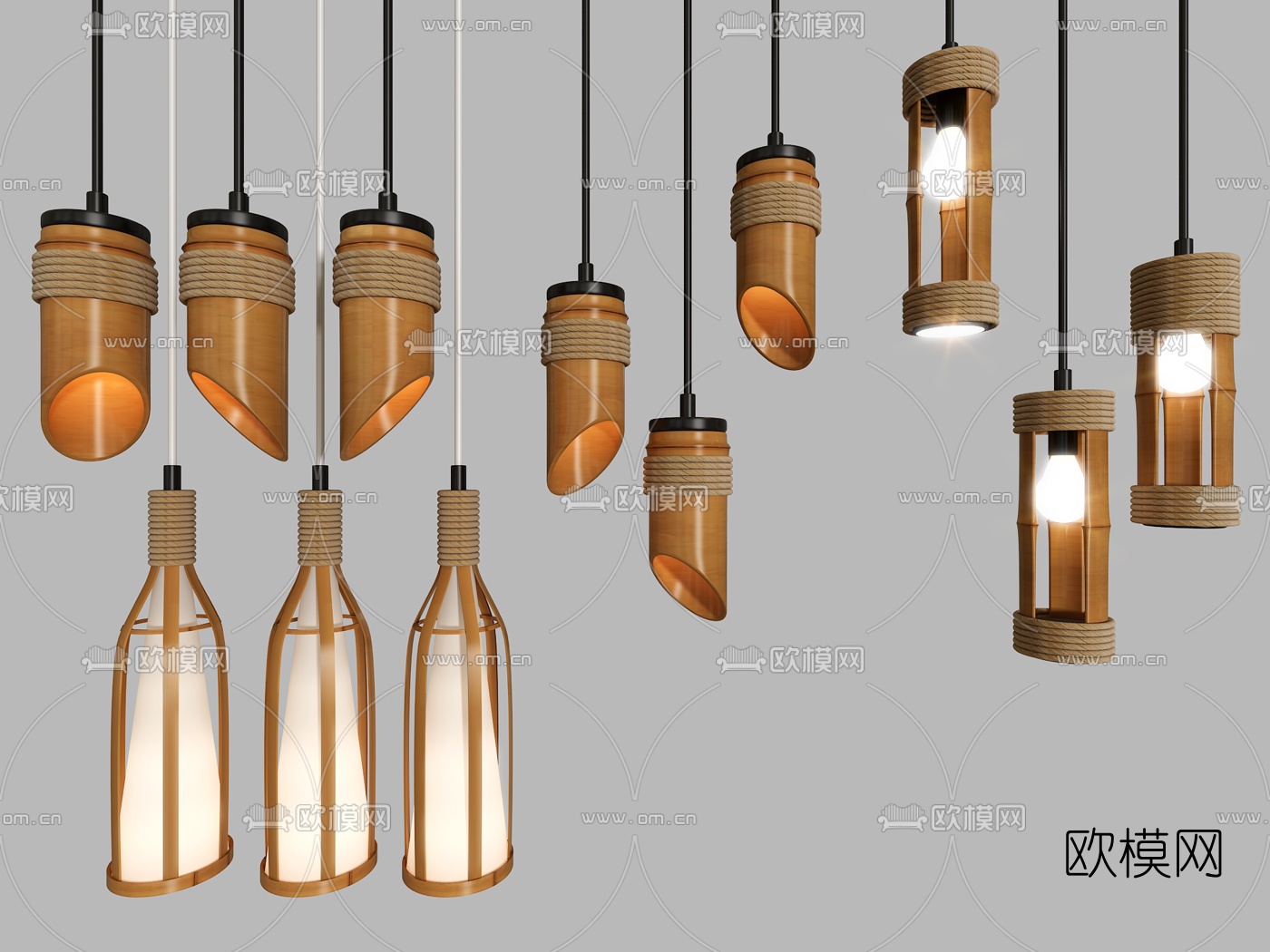 自然风竹筒吊灯3d模型下载
