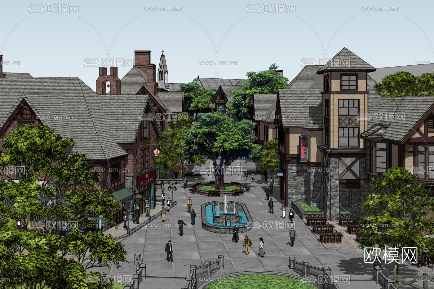 欧式商业街免费su模型下载