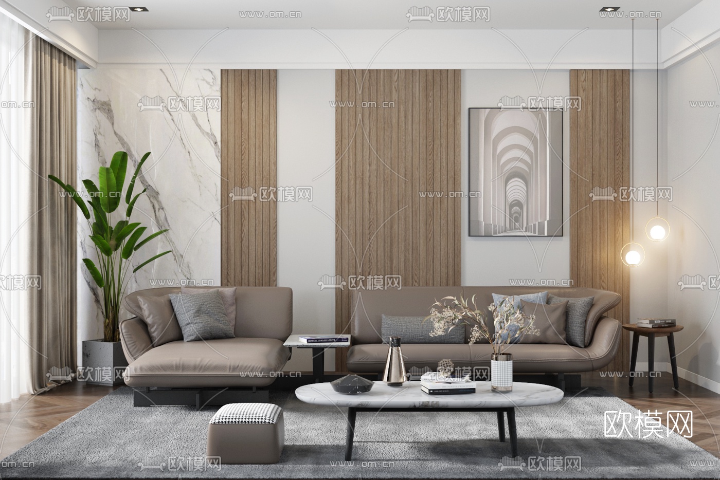 现代客厅沙发组合3d模型-免费3dmax模型库-欧模网