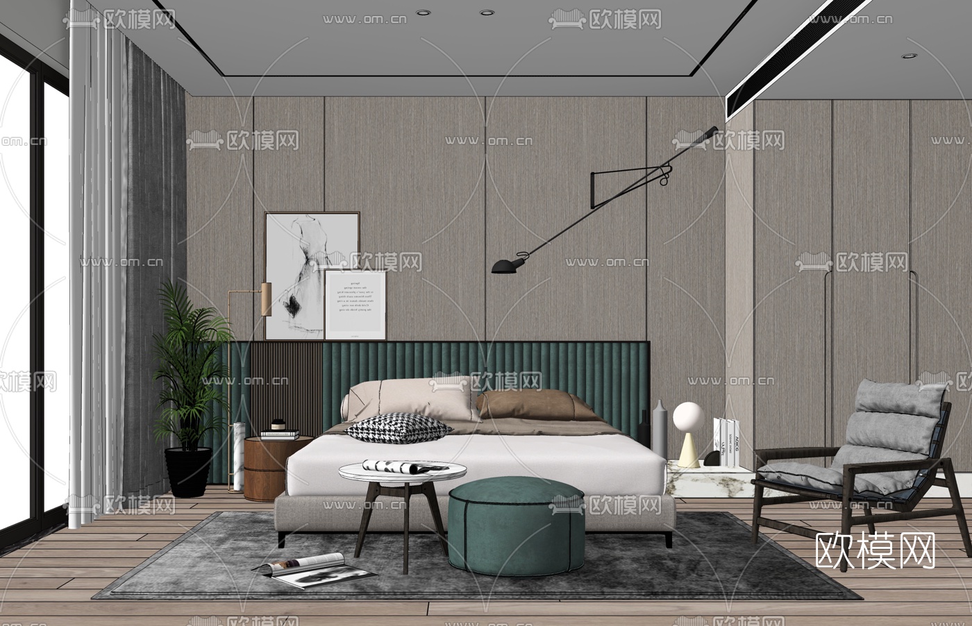 北欧简约卧室su模型