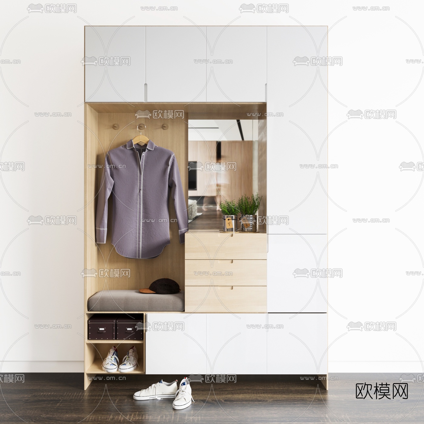 北欧多功能鞋柜组合3d模型下载（渲染图3）