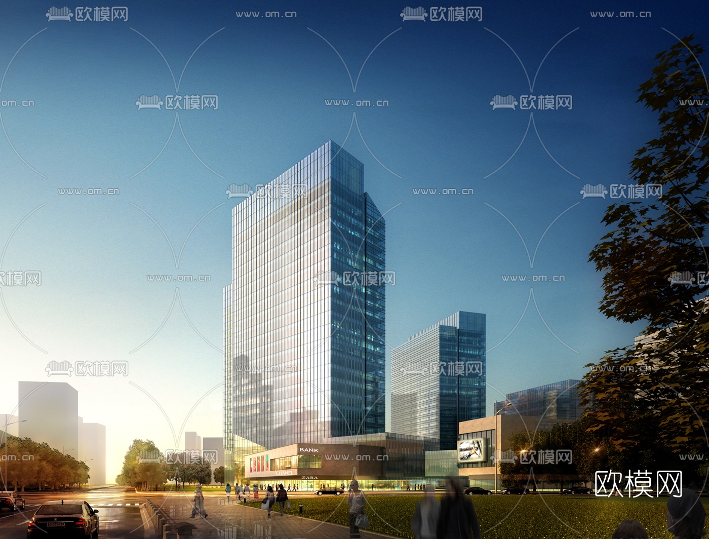 现代高层办公楼外观3d模型下载