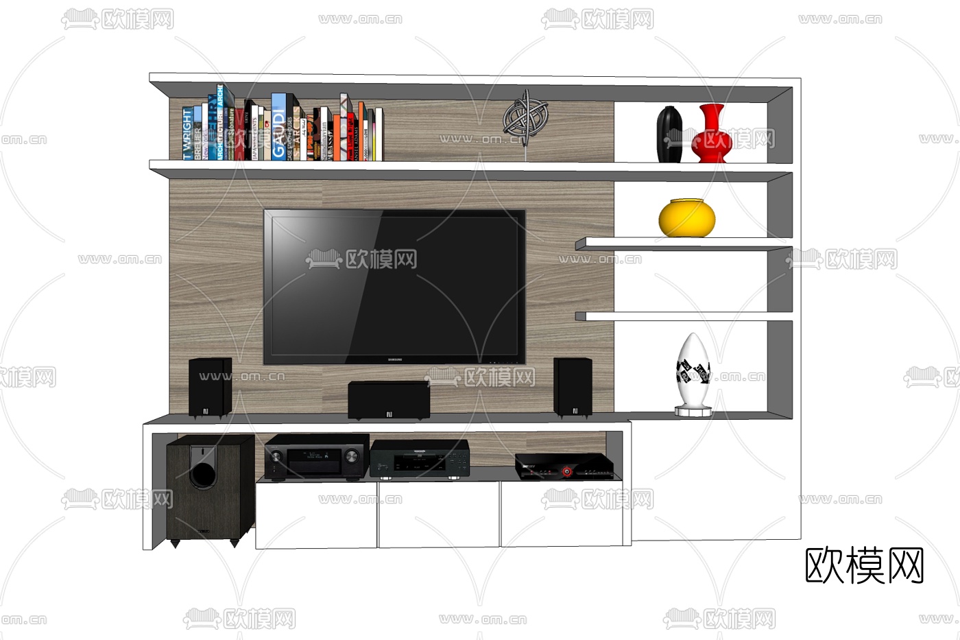 现代实木电视柜免费su模型下载